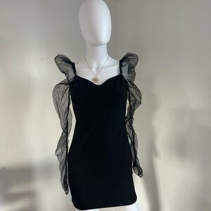 Elegant Black Dress with Sheer Ruffle Sleeves